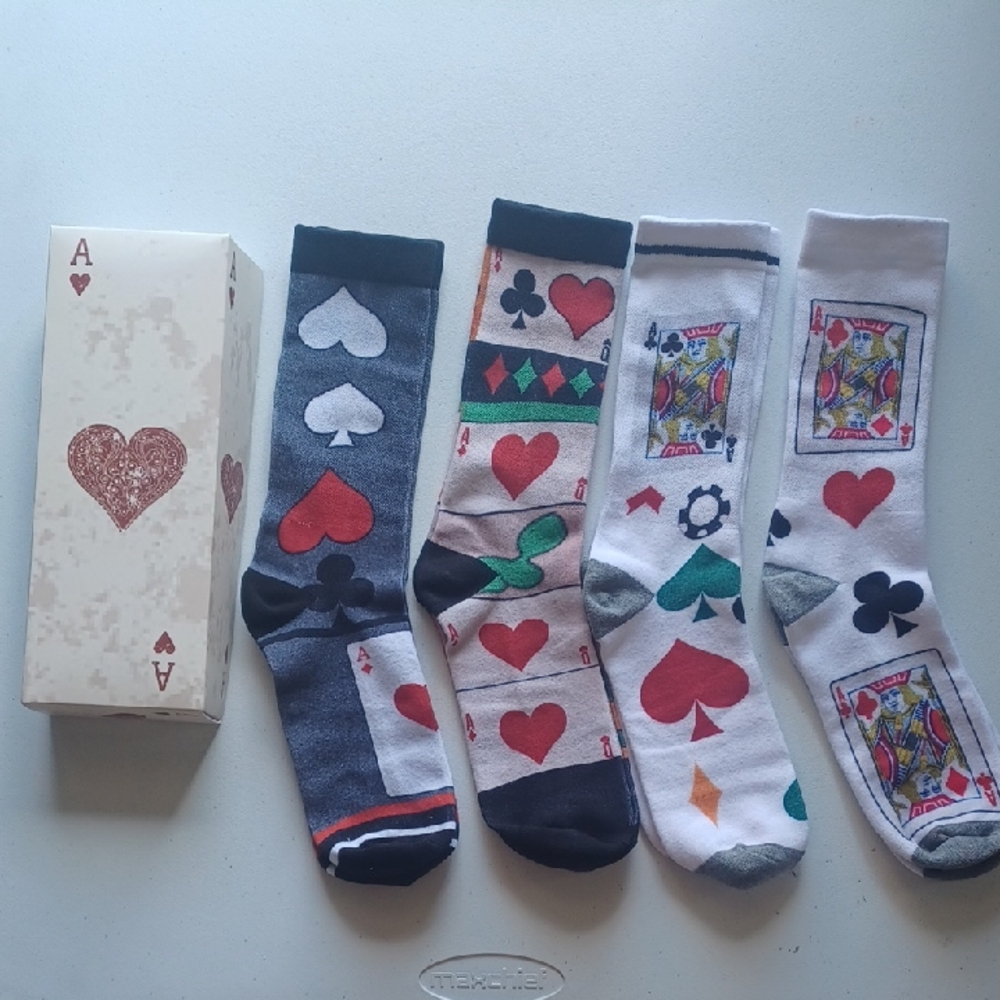 Men's Playing Card Themed Socks Set - Black, Gray, White, New without tags